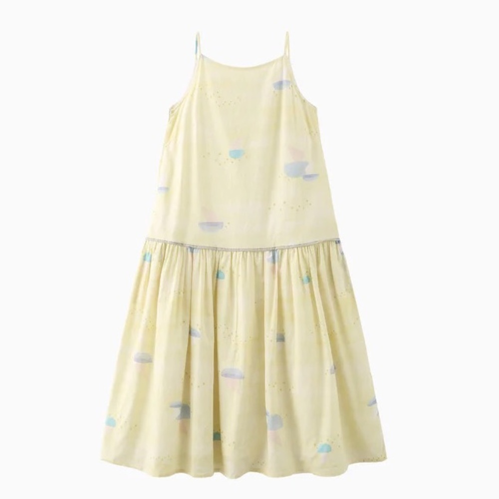 Yellow Midi Dress with Pastel Accents